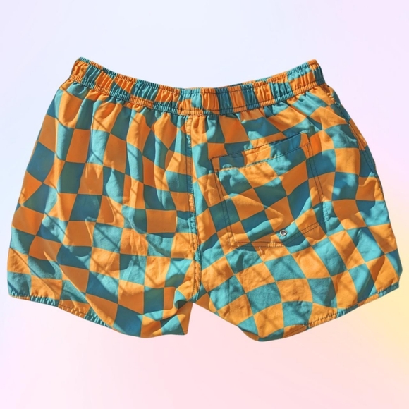 Blue & orange checkerboard swim trunks from Native Youth, Size men's 36 - Picture 2 of 4
